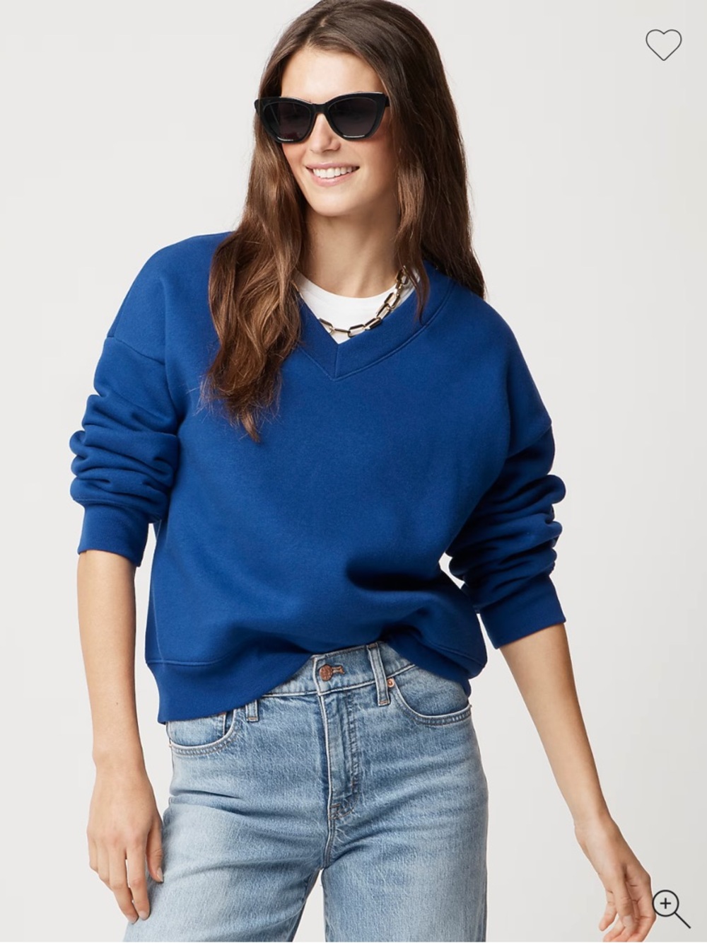 J. Crew NWT Fleece V-neck Woman sweatshirt Bright Indigo XL - Picture 3 of 12